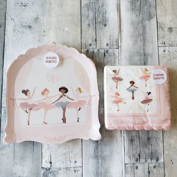 NWT Meri Meri Ballerinas on Stage Shaped Paper Plates (16) + Paper Napkins (32) - Picture 1 of 3